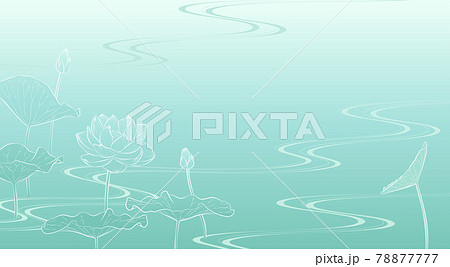 流水に蓮の花の背景イラスト（薄緑） 78877777