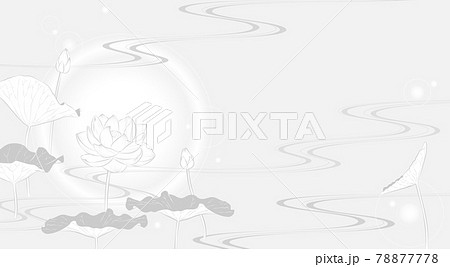 流水に蓮の花の背景イラスト 薄墨風 のイラスト素材