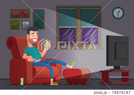 Man Watching Tv And Drinking Beer Cartoon のイラスト素材