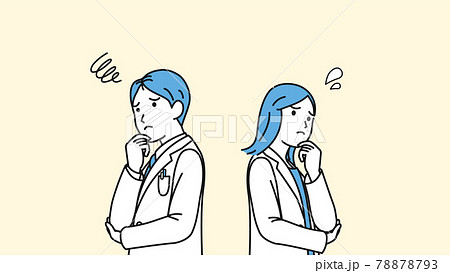 医者　女医　白衣を着た男女　悩む　困る　ポーズ　イラスト素材 78878793