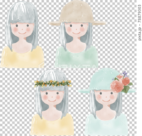 戴著帽子和花冠的水彩女孩 78879303