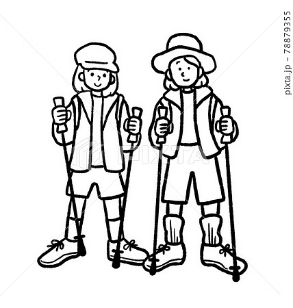 トレッキングウェアを着た女性2人のイラスト　線画 78879355