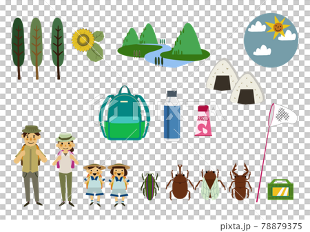 夏季休閒的插圖。夏季圖標材料。一個穿著夏裝的人。夏季徒步旅行。 78879375