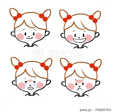 小さい女の子の顔 4つの表情のセットのイラスト素材 小さい女の子の顔 4つの表情のセットのイラスト素材