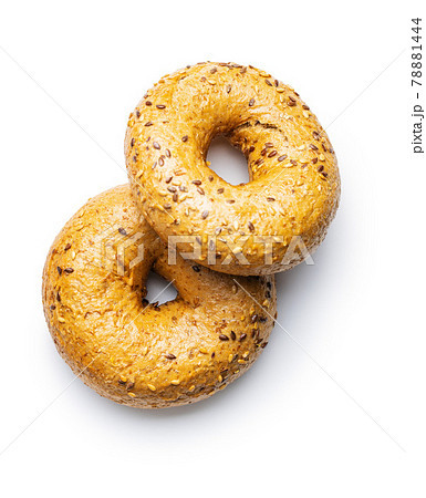 Whole grain baked bagel. 78881444