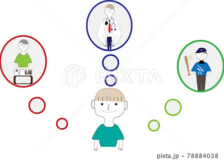 男の子が将来がなりたい職業を考えているのイラスト素材