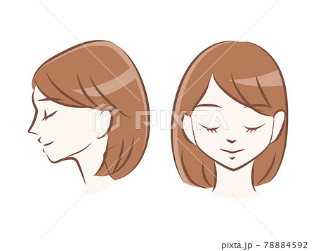 女性の正面と横顔のイラストのイラスト素材