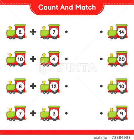 Count and match, count the number of Train and match with the right numbers. Educational children game, printable worksheet, vector illustration Count and match, count the number of Train and match with the right numbers. Educational children game, printable worksheet, vector illustration 78884983