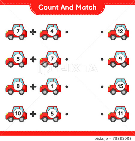 Count and match, count the number of Car and match with the right numbers. Educational children game, printable worksheet, vector illustration 78885003
