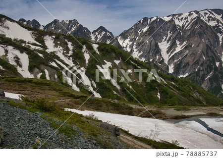 八方尾根自然研究路　氷の残る八方池と不帰ノ嶮・天狗の大下りの迫力ある眺め　長野県白馬村 78885737