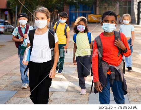 Children in masks going to school Children in masks going to school 78886396