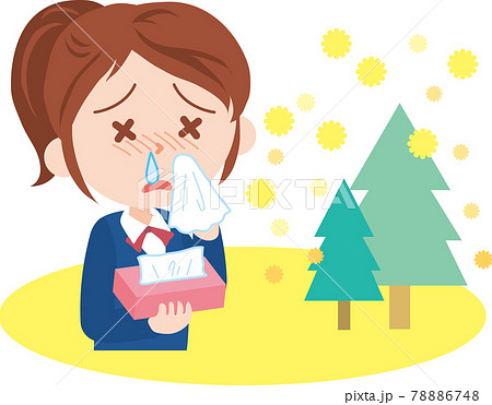 花粉症の女子学生のイラスト素材