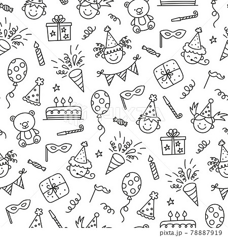 Seamless pattern with Happy Birthday doodles.... - Stock Illustration  [78887919] - PIXTA