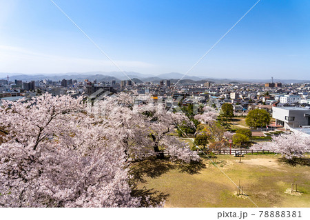 鳥取県鳥取市 春の鳥取城の二の丸からの城下の眺めの写真素材 71