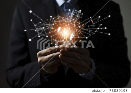 thinking and creative concept, Close up light bulb and working on the desk, Creativity and innovation are keys to success.Concept of new idea and innovation with Brain and light bulbs, working at home 78889193