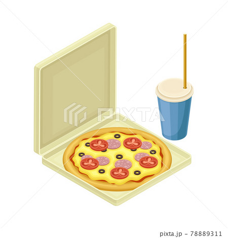 Pizza in Carton and Soda with Straw from Food Court as Self-serve Dinner Isometric Vector Illustration Pizza in Carton and Soda with Straw from Food Court as Self-serve Dinner Isometric Vector Illustration 78889311