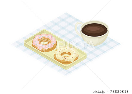 Tray with Doughnut and Coffee from Food Court as Self-serve Dinner Isometric Vector Illustration 78889313