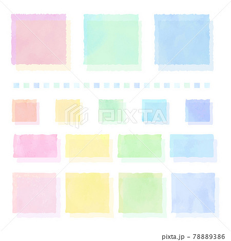 カラフルな四角のフレーム（水彩風ベクター）のイラスト素材 [78889386