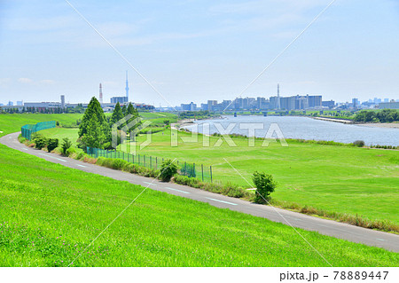 川口パブリックゴルフ場付近より鹿浜橋／荒川方面を望む(埼玉県川口市)【2021.6】 78889447