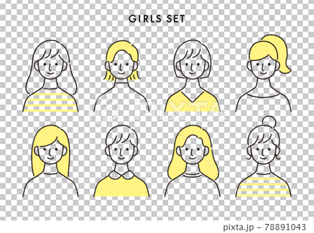 女性のバリエーションアイコンセット 上半身 シンプル イエロー 78891043