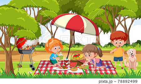 Scene with many kids picnic in the park 78892499