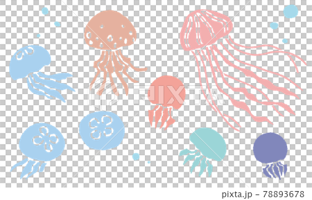 Simple and cute pastel color jellyfish decoration illustration set Simple and cute pastel color jellyfish decoration illustration set 78893678