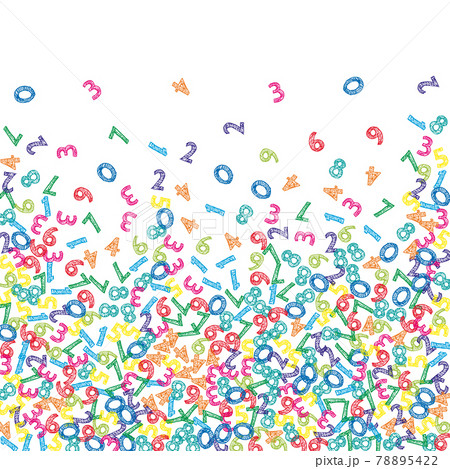 Falling colorful sketch numbers. Math study concept with flying digits. Amusing back to school mathematics banner on white background. Falling numbers vector illustration. Falling colorful sketch numbers. Math study concept with flying digits. Amusing back to school mathematics banner on white background. Falling numbers vector illustration. 78895422