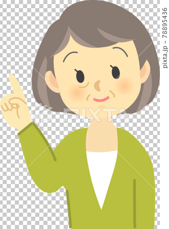 Illustration material: A scene where a cute grandmother explains the points while raising her index finger 78895436