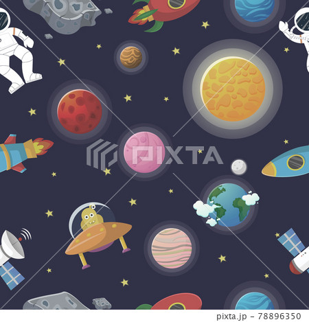 Cosmic fabric for kids. Astronaut with rocket and 78896350