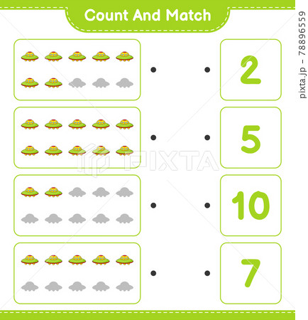 Count and match, count the number of Ufo and match with the right numbers. Educational children game, printable worksheet, vector illustration Count and match, count the number of Ufo and match with the right numbers. Educational children game, printable worksheet, vector illustration 78896559