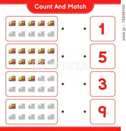 Count and match, count the number of Train and match with the right numbers. Educational children game, printable worksheet, vector illustration Count and match, count the number of Train and match with the right numbers. Educational children game, printable worksheet, vector illustration 78896560