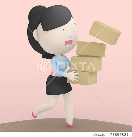 Woman Lifting Heavy Objects Feel Back Pain のイラスト素材