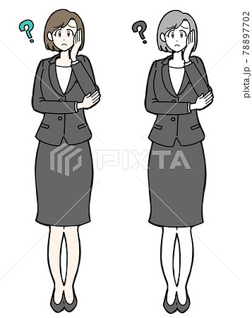 はてなマークを浮かべるスーツ姿の女性 はてなマークを浮かべるスーツ姿の女性 78897702