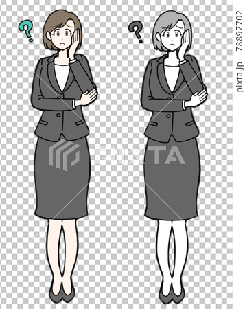 はてなマークを浮かべるスーツ姿の女性 はてなマークを浮かべるスーツ姿の女性 78897702