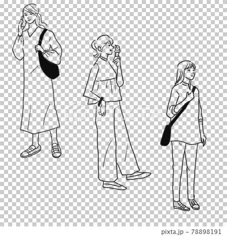 ファッショナブルな女性の線画ベクターイラスト 78898191
