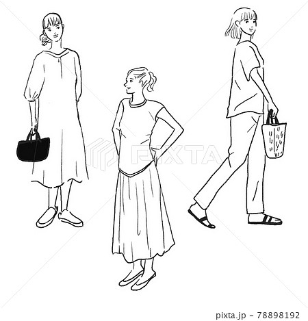 ファッショナブルな女性の線画ベクターイラスト 78898192