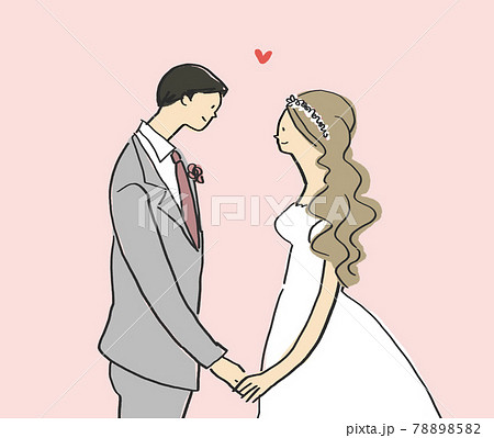 手を取り合って向き合うカップル 新郎新婦 ウエディング 結婚 のイラスト素材 75