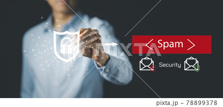 Email concept with laptop spam and virus computer monitor internet security concept, Businessman touch key security icon mail, Spam, junk and e-marketing on screen, Spam Email Pop-up Warning Email concept with laptop spam and virus computer monitor internet security concept, Businessman touch key security icon mail, Spam, junk and e-marketing on screen, Spam Email Pop-up Warning 78899378