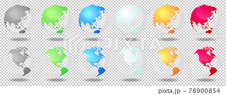 カラフルな日本とアメリカ中心の地球-背景透過セットのイラスト素材 