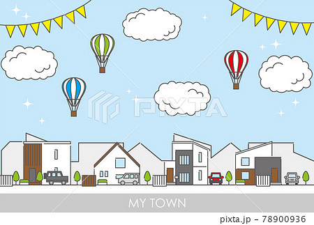 郊外の住宅街をイメージした街並みのイラスト素材のイラスト素材 郊外の住宅街をイメージした街並みのイラスト素材のイラスト素材
