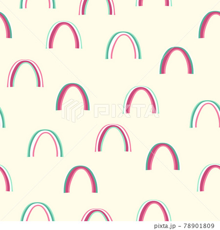 Trendy seamless pattern with colorful rainbow on color background. Design for invitation, poster, card, fabric, textile, fabric. Cute holiday illustration for baby. Doodle style Trendy seamless pattern with colorful rainbow on color background. Design for invitation, poster, card, fabric, textile, fabric. Cute holiday illustration for baby. Doodle style 78901809