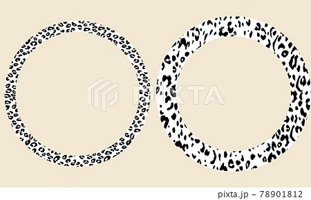 Black and white frame with modern ornament of stylized leopard skin. Round pattern in form of mandala. Decorative border with animal ornament. Trendy leather skin. Copy space. Vector illustration. Black and white frame with modern ornament of stylized leopard skin. Round pattern in form of mandala. Decorative border with animal ornament. Trendy leather skin. Copy space. Vector illustration. 78901812