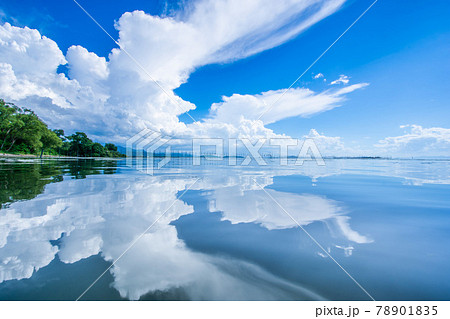 夏空 壮大 入道雲 海 反射の写真素材 7015