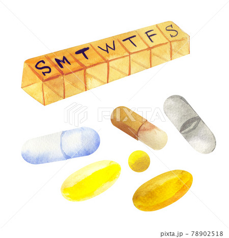 Vitamins, pills watercolor illustrations isolated 78902518