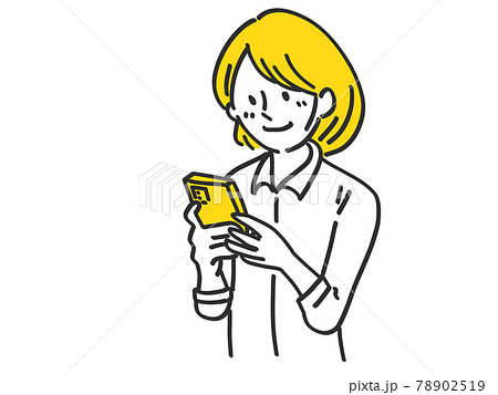 携帯操作女性シンプルイラスト 78902519