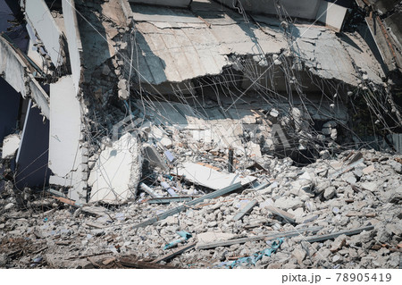 Debris and destroyed building that collapsed from the earthquake. Debris and destroyed building that collapsed from the earthquake. 78905419