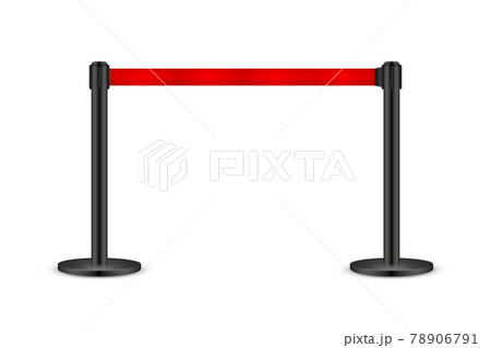 Realistic vector retractable belt stanchion. Crowd control barrier posts with caution strap. Queue Realistic vector retractable belt stanchion. Crowd control barrier posts with caution strap. Queue 78906791