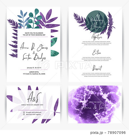 Wedding kit templates, 4cards designs with florals 78907096