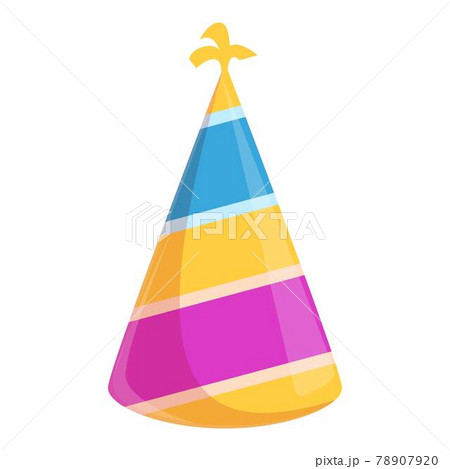 Party hat with bright stripes icon, cartoon style 78907920