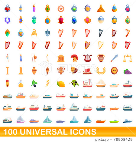 100 universal icons set, cartoon style 100 universal icons set, cartoon style 78908429
